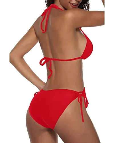 2 Piece Boho Style Cheeky Triangle Bikini Bathing Suit-Red