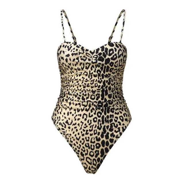 2021 New Sexy One Piece Swimsuit Women Leopard Swimwear Cut Out Bathing Suit Summer Push Up Monokini Swim Suit Beach Wear Female