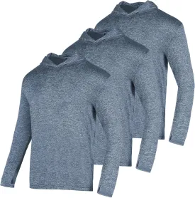 3 Pack Men's Sun Protection Hoodie UPF 30  Long Sleeve Rash Guard Tee Moisture Wicking Pullover T-Shirts