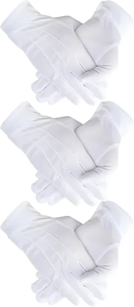 3 Pairs Cotton Gloves for Men Women, Parade Formal Costume Gloves for Tuxedo Server Jewelry Inspection Guard