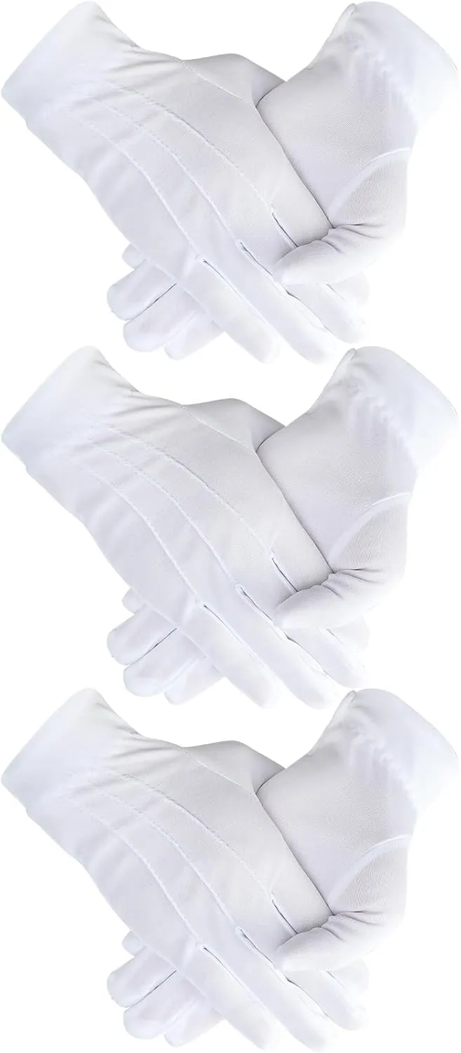 3 Pairs Cotton Gloves for Men Women, Parade Formal Costume Gloves for Tuxedo Server Jewelry Inspection Guard