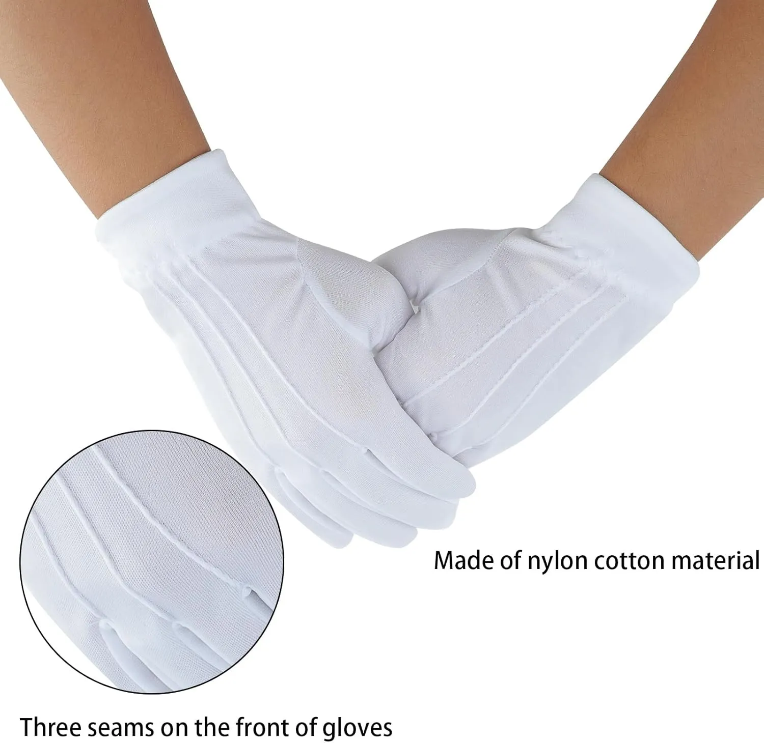 3 Pairs Cotton Gloves for Men Women, Parade Formal Costume Gloves for Tuxedo Server Jewelry Inspection Guard