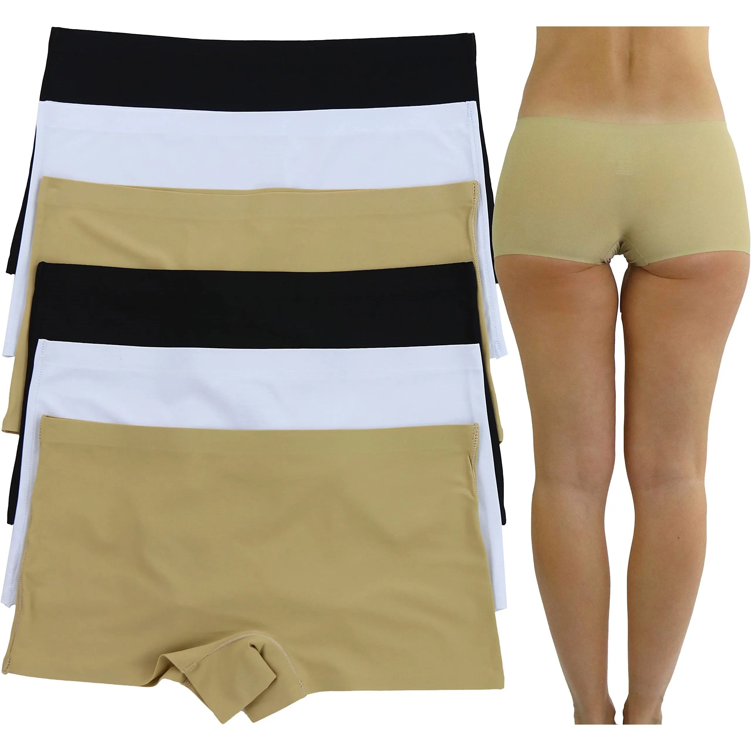 6-Pack: ToBeInStyle Women's Solid Classic Assortment No Show Boyshorts