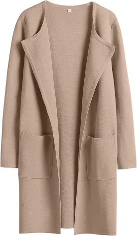 ANRABESS Women's Open Front Knit Lightweight Cardigan Casual Long Coatigan Sweater Lady Jacket Coat 2025 Fall Outerwear