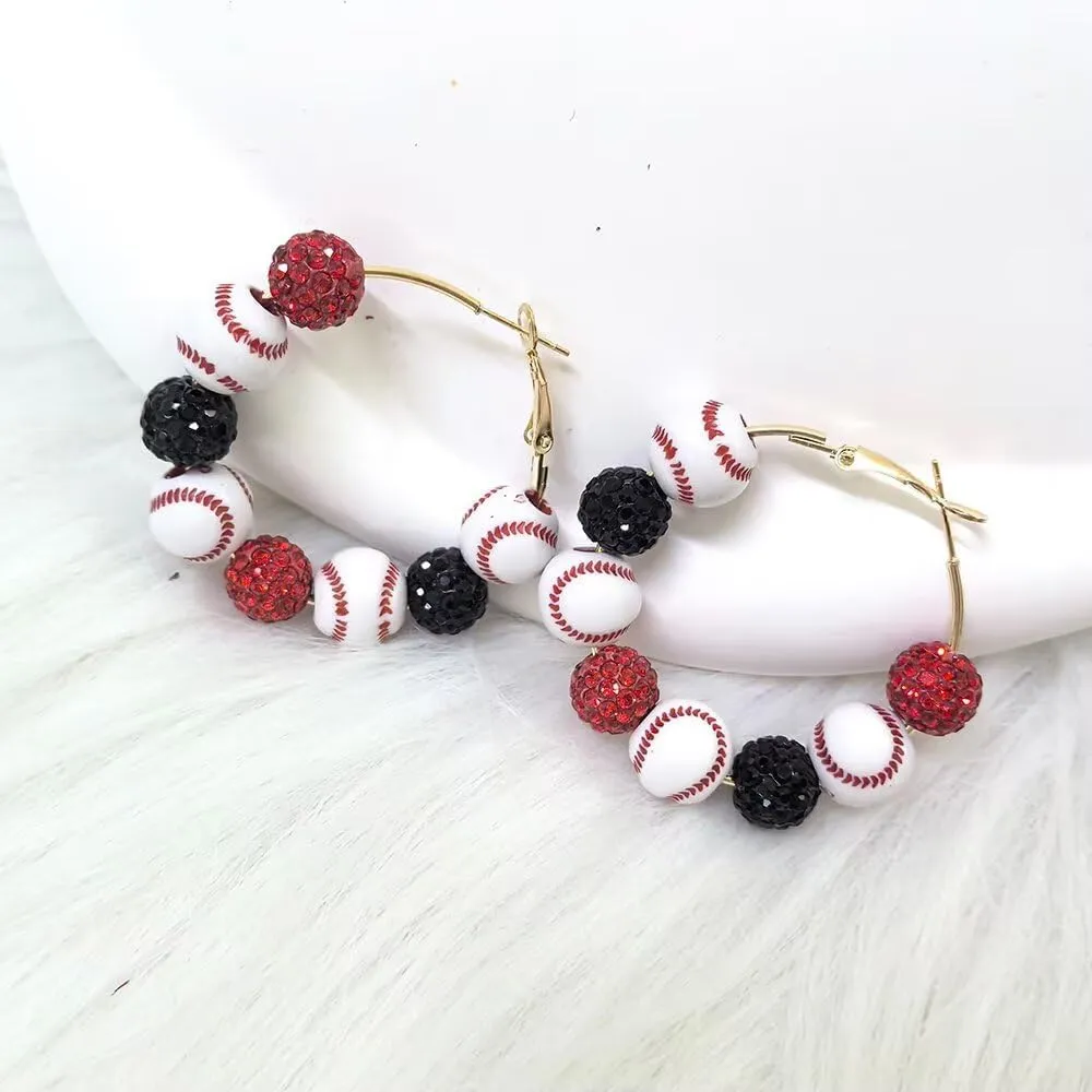 Baseball Earrings Sports Ball Shape Hoop Earrings Basketball Tennis Beaded Earrings for Women Team Sport Lover Jewelry Accessories Gifts