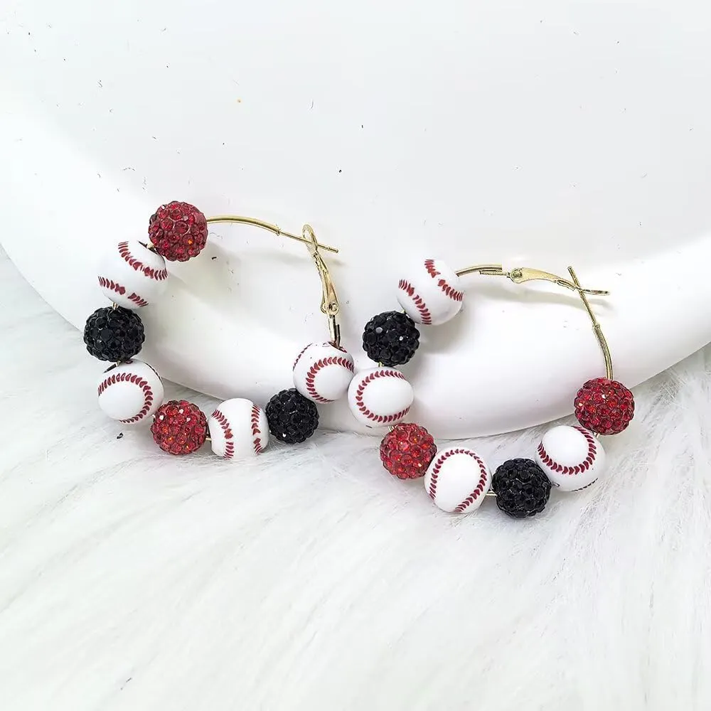 Baseball Earrings Sports Ball Shape Hoop Earrings Basketball Tennis Beaded Earrings for Women Team Sport Lover Jewelry Accessories Gifts