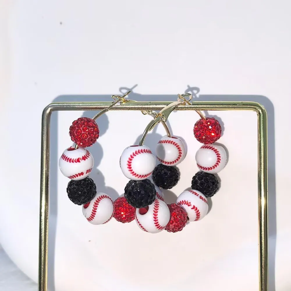 Baseball Earrings Sports Ball Shape Hoop Earrings Basketball Tennis Beaded Earrings for Women Team Sport Lover Jewelry Accessories Gifts