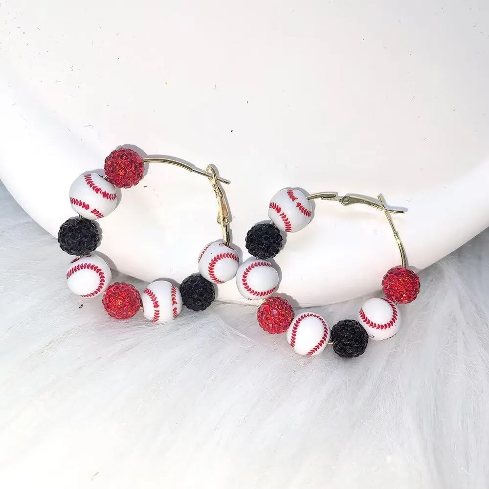 Baseball Earrings Sports Ball Shape Hoop Earrings Basketball Tennis Beaded Earrings for Women Team Sport Lover Jewelry Accessories Gifts