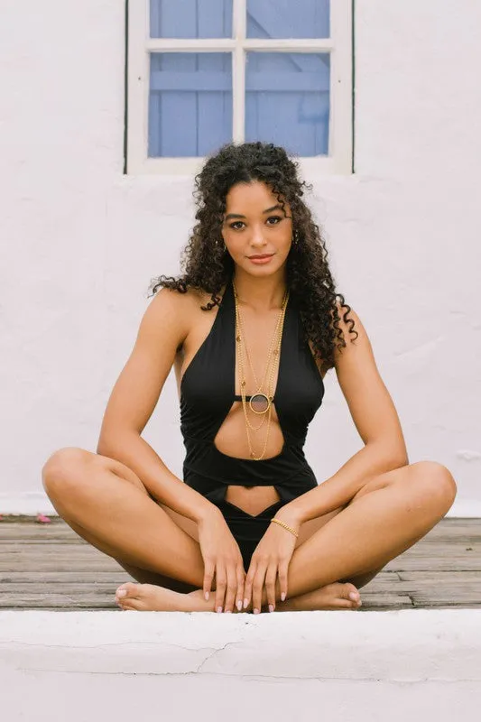 Black Elle Cut-Out Halter One-Piece