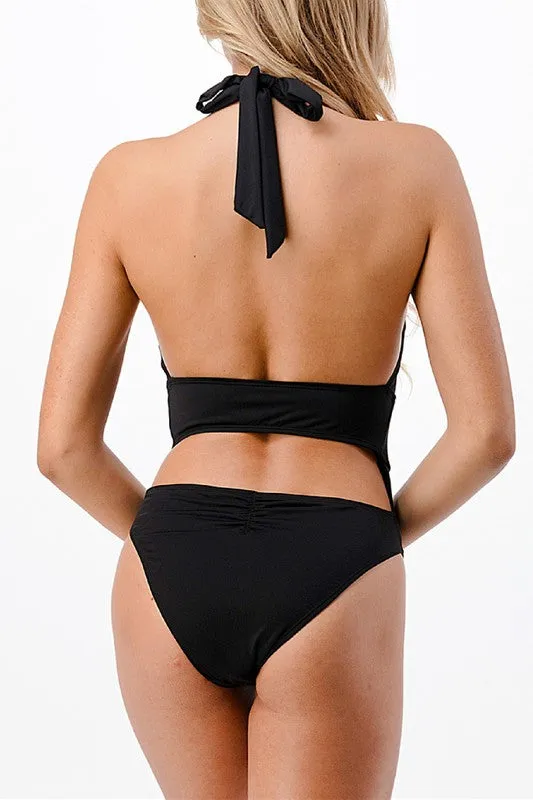 Black Elle Cut-Out Halter One-Piece