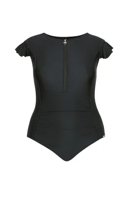 Black Frill Sleeve One Piece Swimsuit