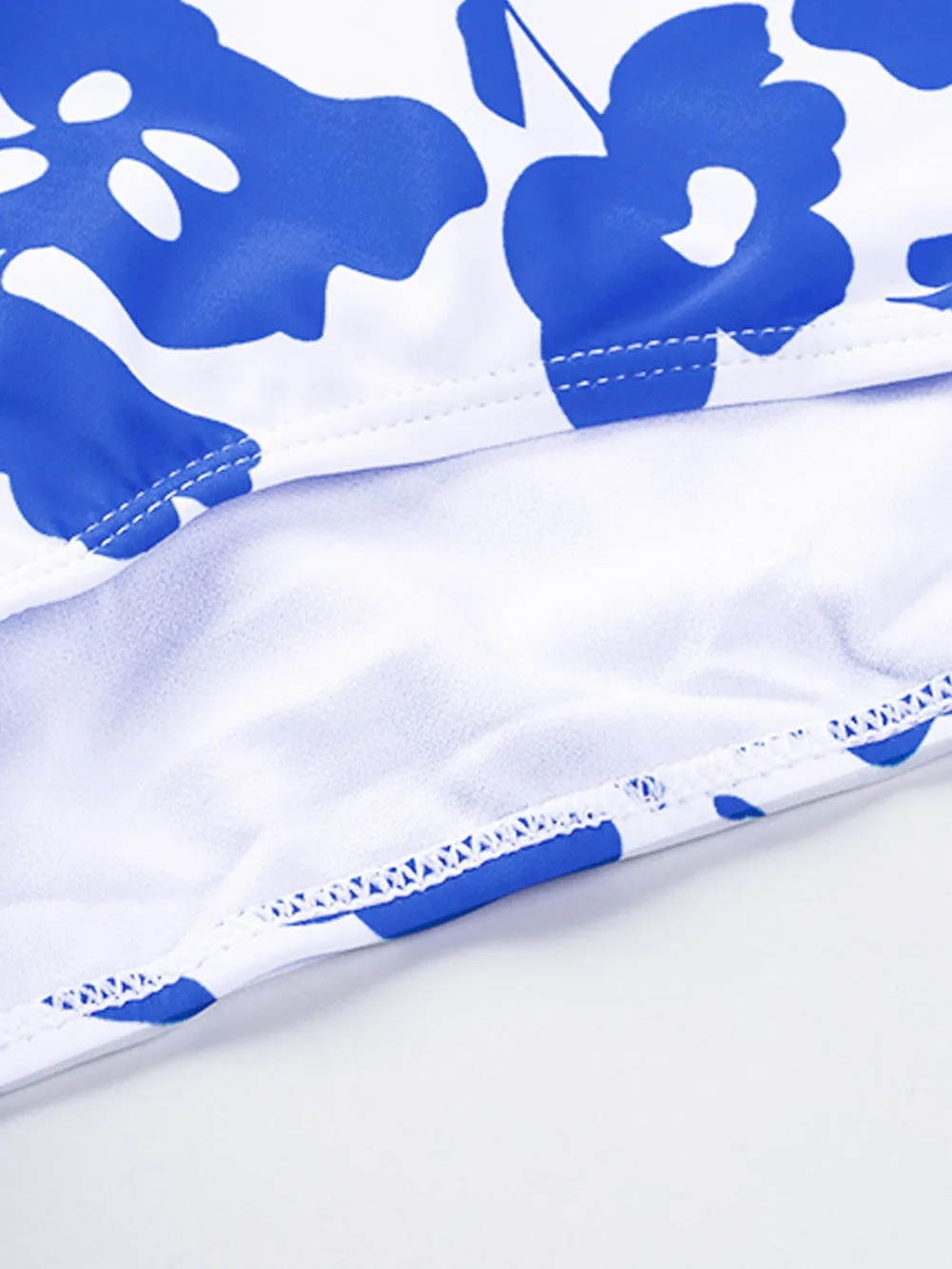 Blue Square Neck Sleeveless Leopard Print Tankini Set