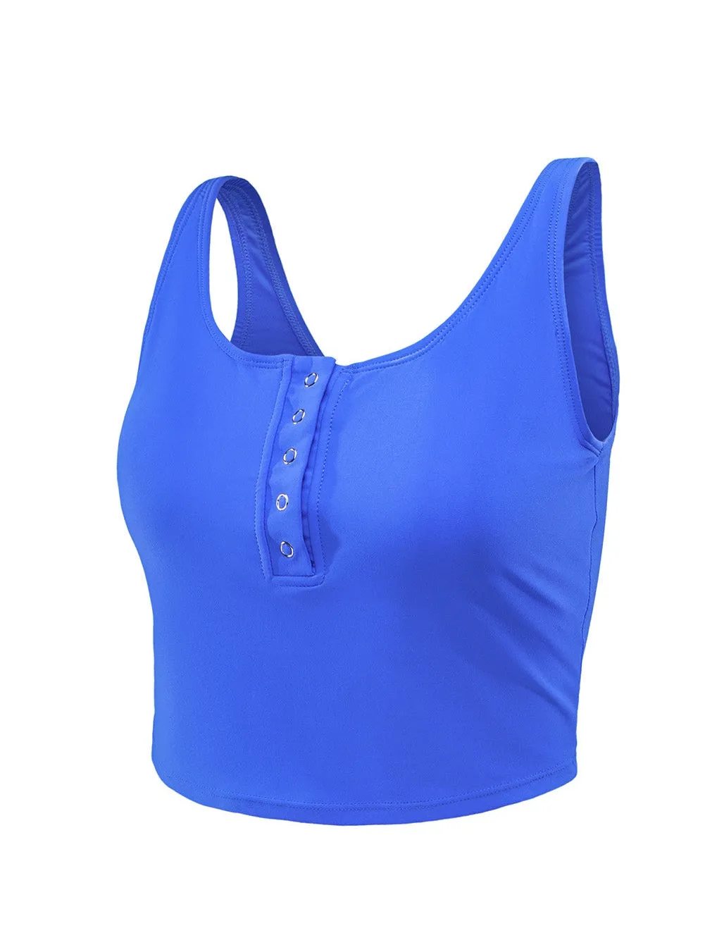 Blue Square Neck Sleeveless Leopard Print Tankini Set