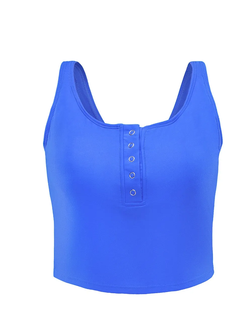 Blue Square Neck Sleeveless Leopard Print Tankini Set