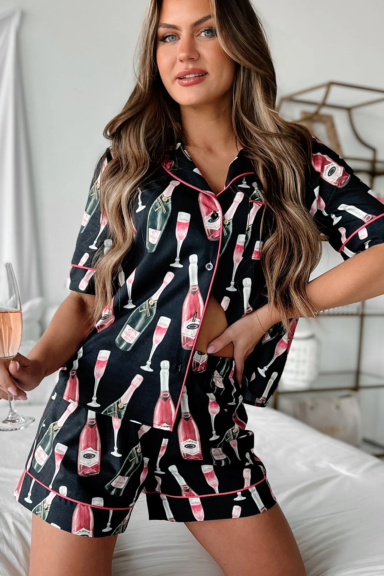 Celebration Of Love Silky Printed Pajama Set (Black)