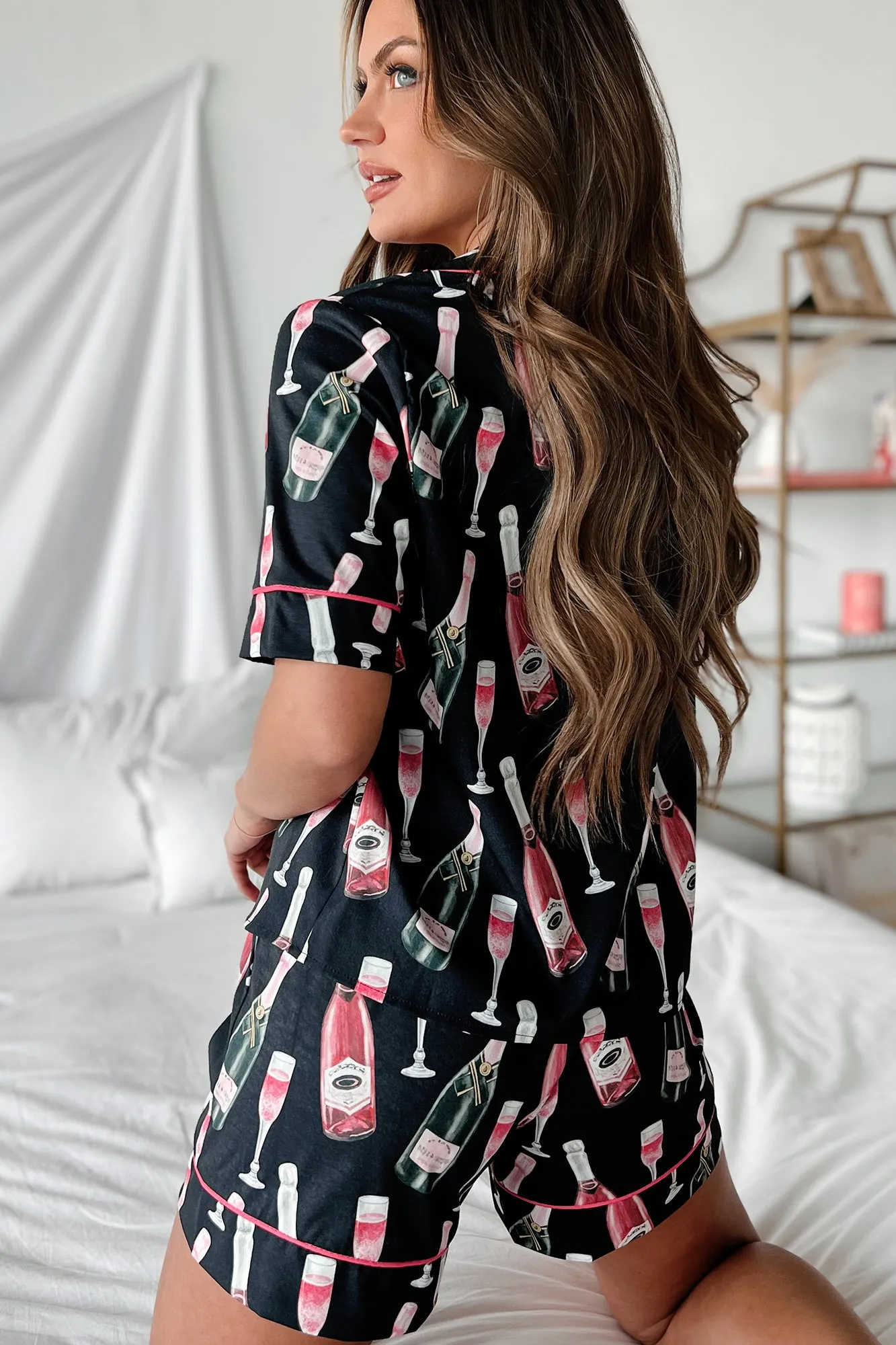 Celebration Of Love Silky Printed Pajama Set (Black)
