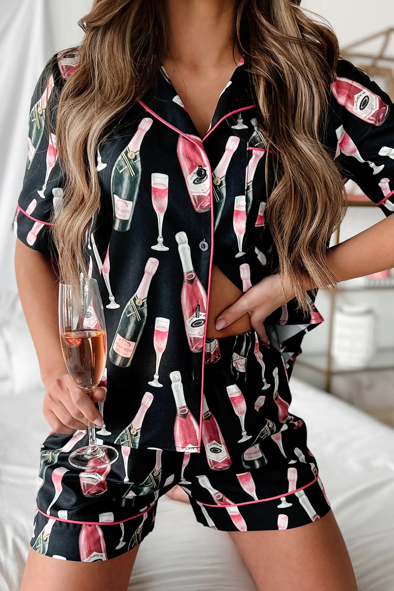 Celebration Of Love Silky Printed Pajama Set (Black)