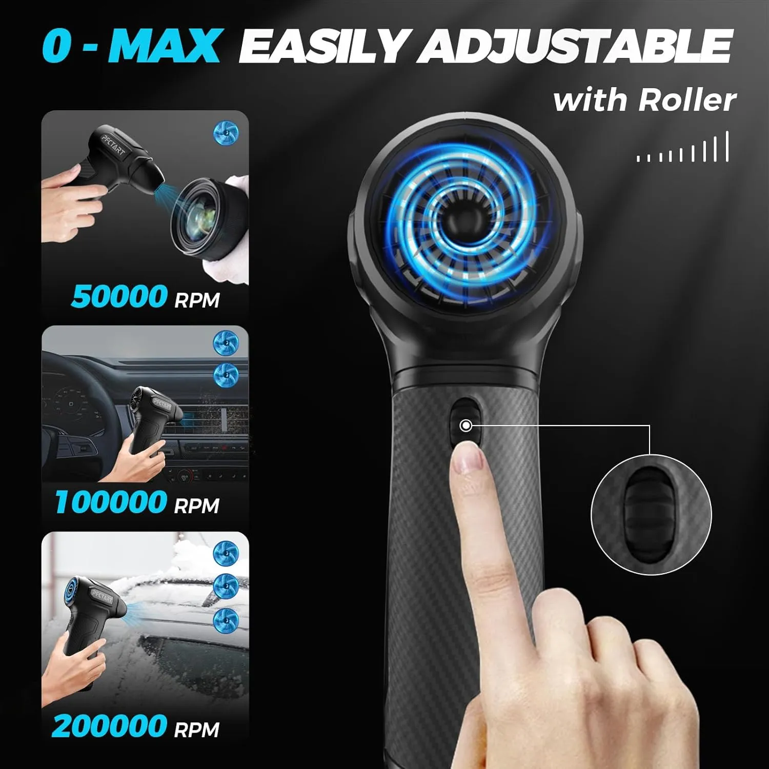 Compress Air Duster, 200000RPM Electric Air Duster with Brushless Motor, Roller Adjustment, Rechargeable Cordless Air Blower for Keyboard, PC, Car, Home Cleaning Kits