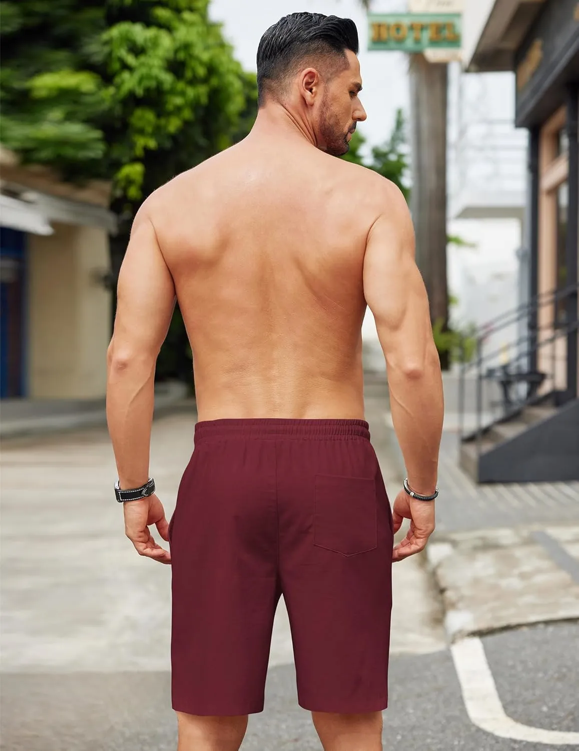 COOFANDY Mens Casual Linen Shorts Elastic Waist Drawstring Loose Fit Summer Beach Vacation Shorts with Pockets