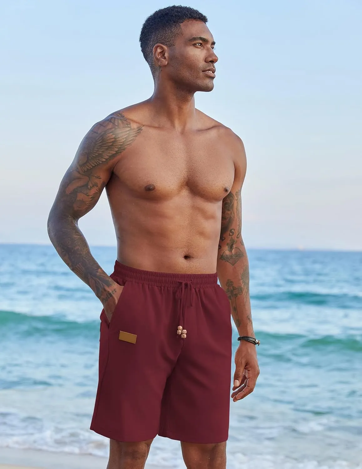 COOFANDY Mens Casual Linen Shorts Elastic Waist Drawstring Loose Fit Summer Beach Vacation Shorts with Pockets