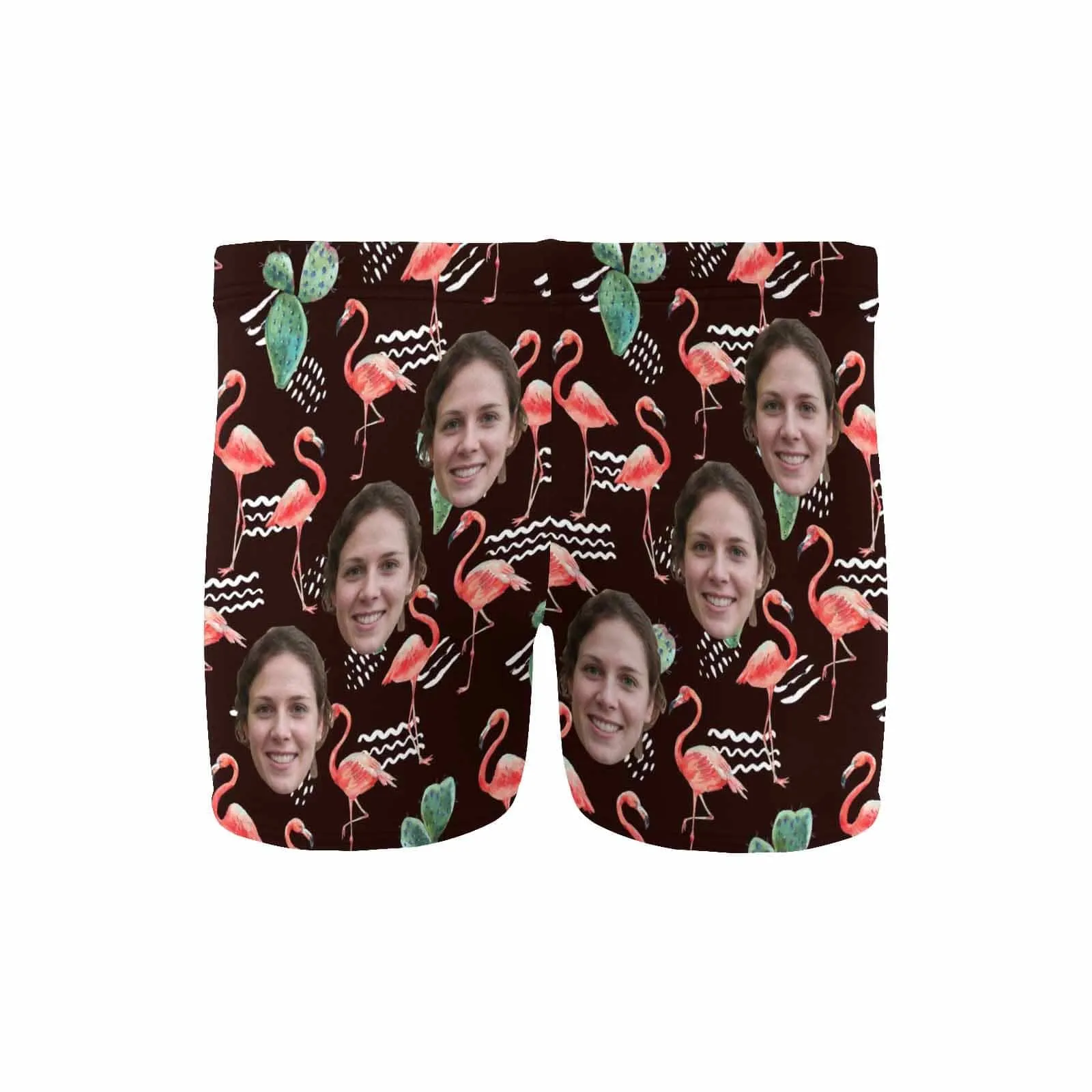 Custom Face Flamingo Men's Athletic Swim Jammers Quick Dry Waterproof Compression Square Leg Swim Briefs Swimsuit