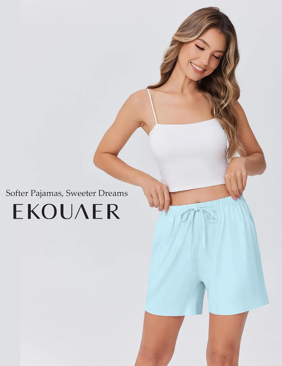 Ekouaer Pajama Shorts for Women Soft Comfy Lounge Shorts Drawstring Pj Shorts Short Pajama Bottoms with Pockets S-XXL