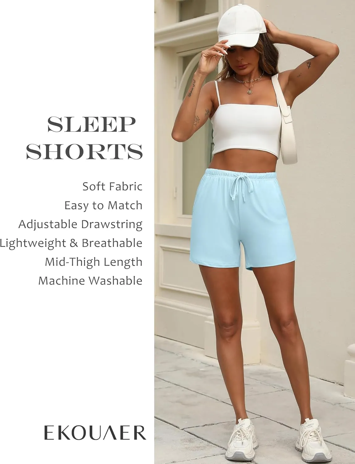 Ekouaer Pajama Shorts for Women Soft Comfy Lounge Shorts Drawstring Pj Shorts Short Pajama Bottoms with Pockets S-XXL