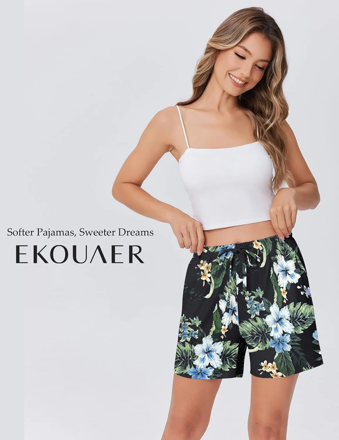 Ekouaer Pajama Shorts for Women Soft Comfy Lounge Shorts Drawstring Pj Shorts Short Pajama Bottoms with Pockets S-XXL