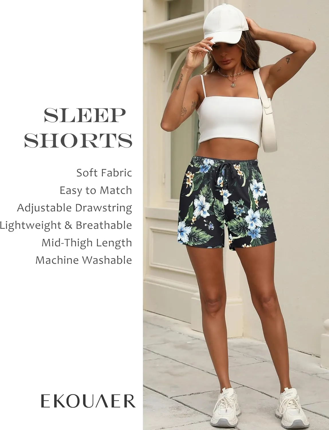 Ekouaer Pajama Shorts for Women Soft Comfy Lounge Shorts Drawstring Pj Shorts Short Pajama Bottoms with Pockets S-XXL