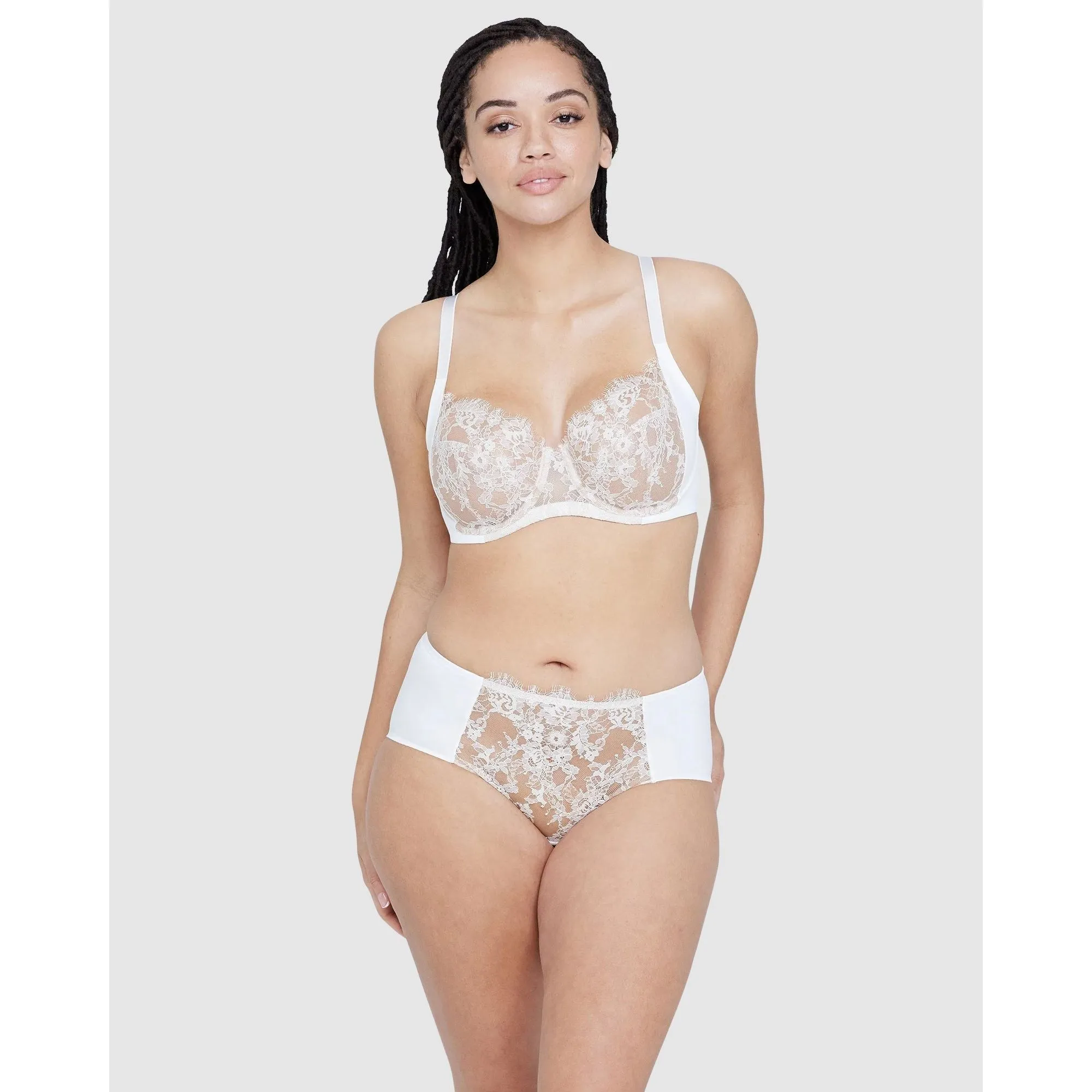 Entice Fuller Bust Sheer Lace Bra with Side Support White/Nylon