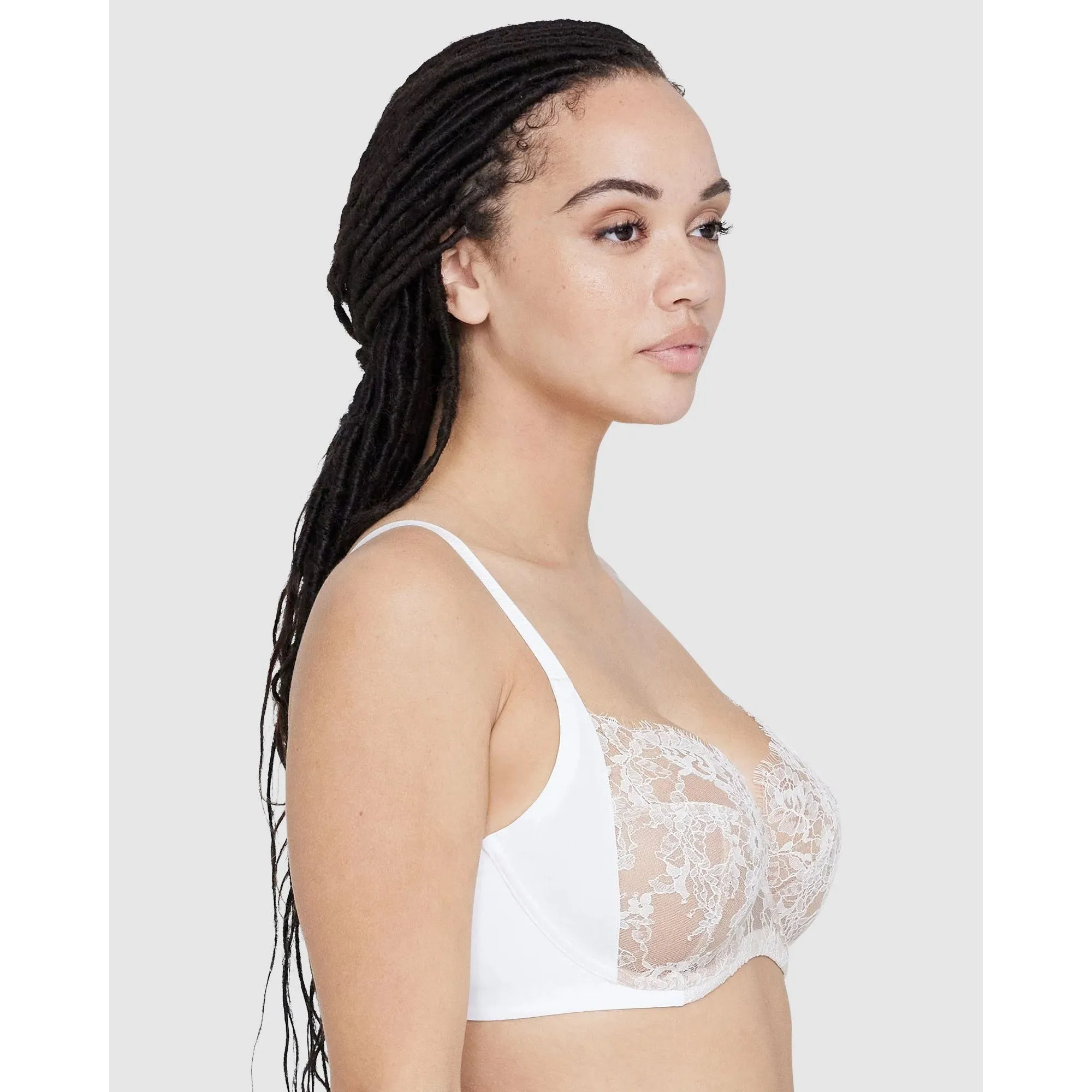 Entice Fuller Bust Sheer Lace Bra with Side Support White/Nylon