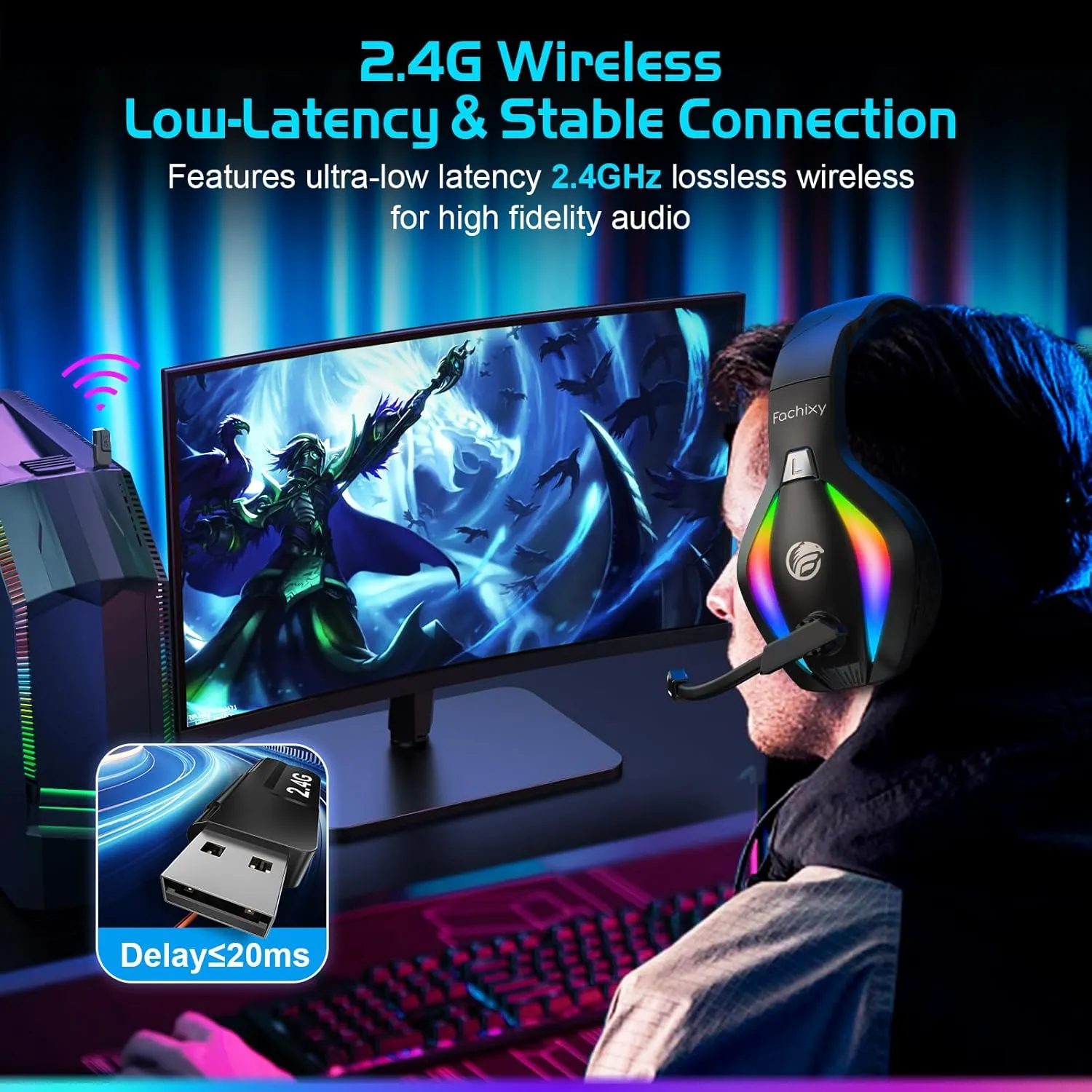 FC100 Wireless Gaming Headset with Microphone for PS5, PS4- Gamer Headset with Mic - Bluetooth Headphones with 50Hrs Battery Life - for PC, Mac, Tablets, Switch and Smartphones