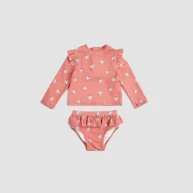 Floral On Deep Pink Long-Sleeve Rashguard Swim Set | Miles The Label