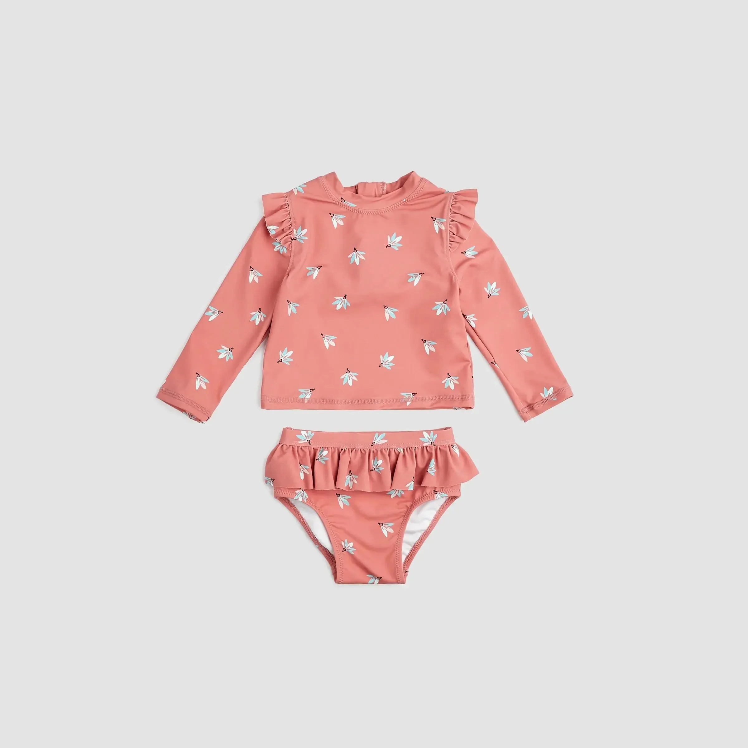 Floral On Deep Pink Long-Sleeve Rashguard Swim Set | Miles The Label
