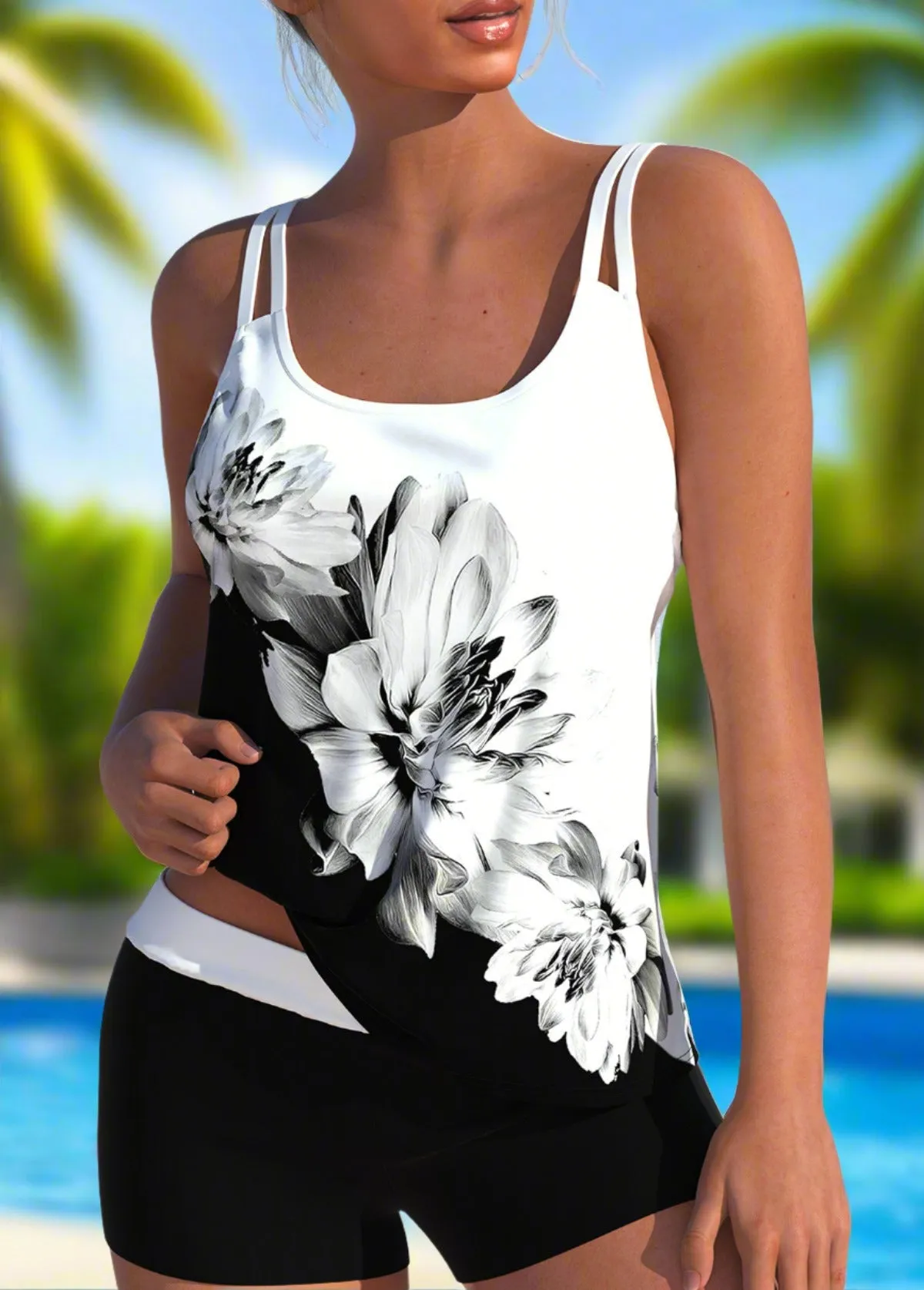 Floral Print High Waisted Tankini Set