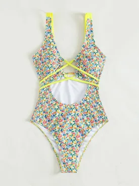Fruit & Vegetable Print Cut Out One Piece Swimsuit