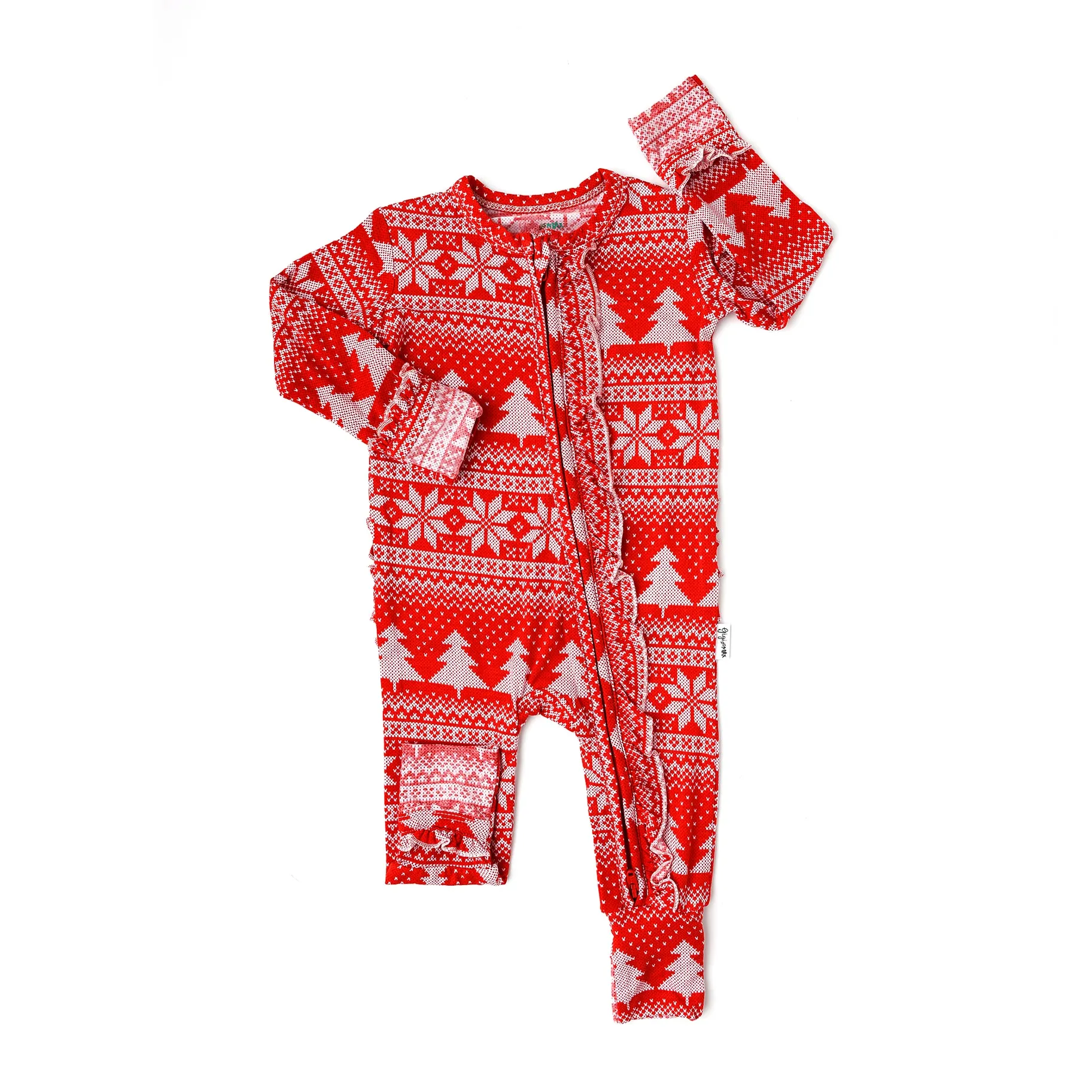 Gigi and Max Clark Christmas Sweater Ruffle Zip One Piece