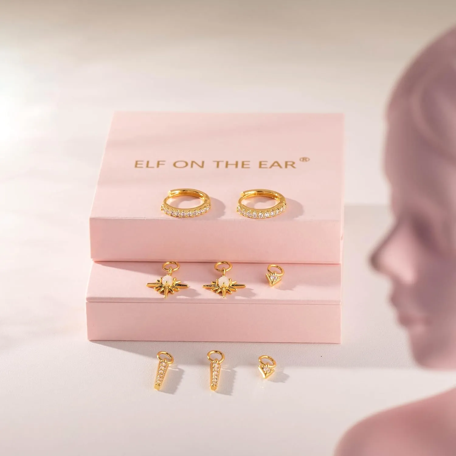 Gold Huggie Earrings and Charm Set for Women 14K Gold Plated Hoop Earrings Post Hypoallergenic Dainty Small CZ Diamond Hoop Earrings Jewelry for Gift