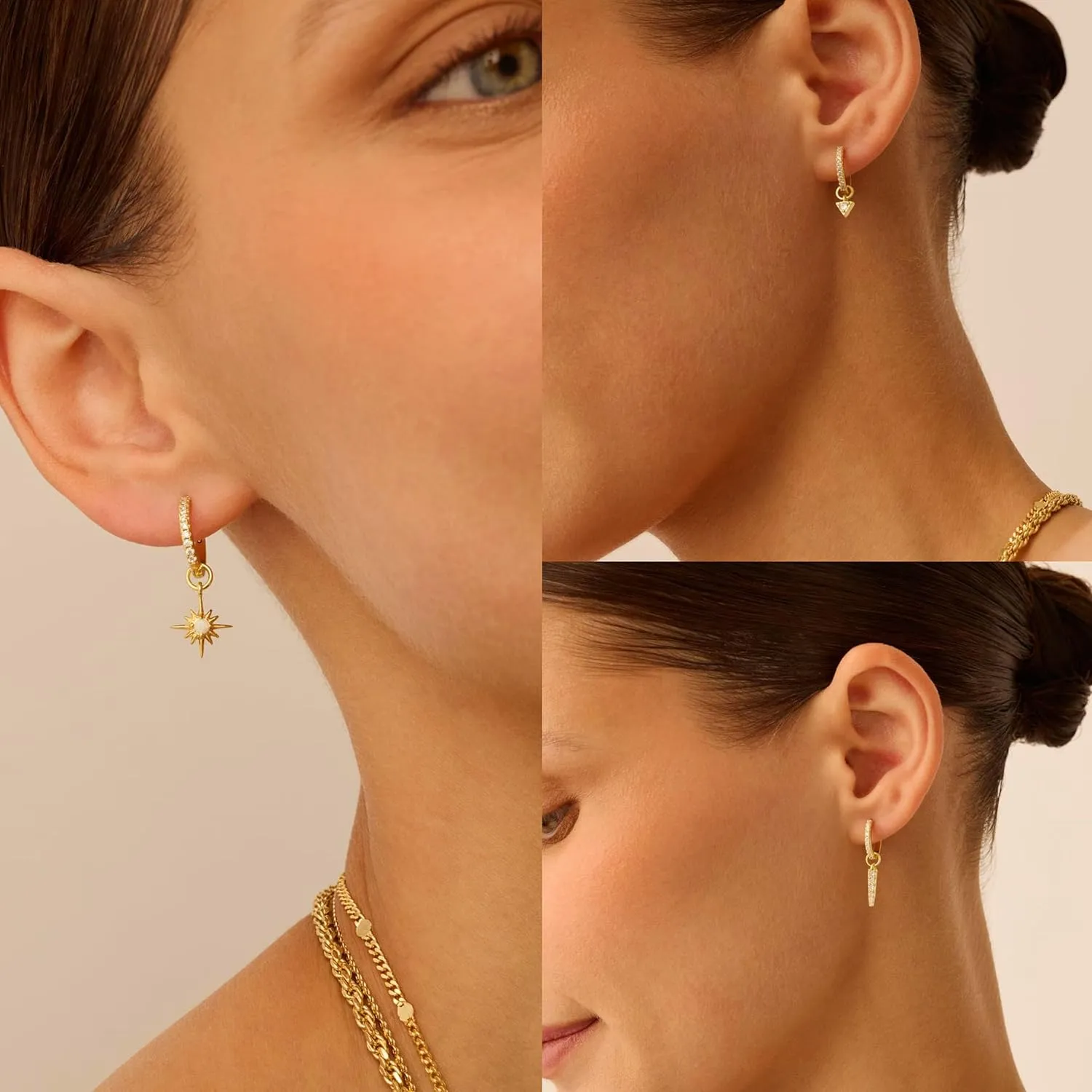 Gold Huggie Earrings and Charm Set for Women 14K Gold Plated Hoop Earrings Post Hypoallergenic Dainty Small CZ Diamond Hoop Earrings Jewelry for Gift