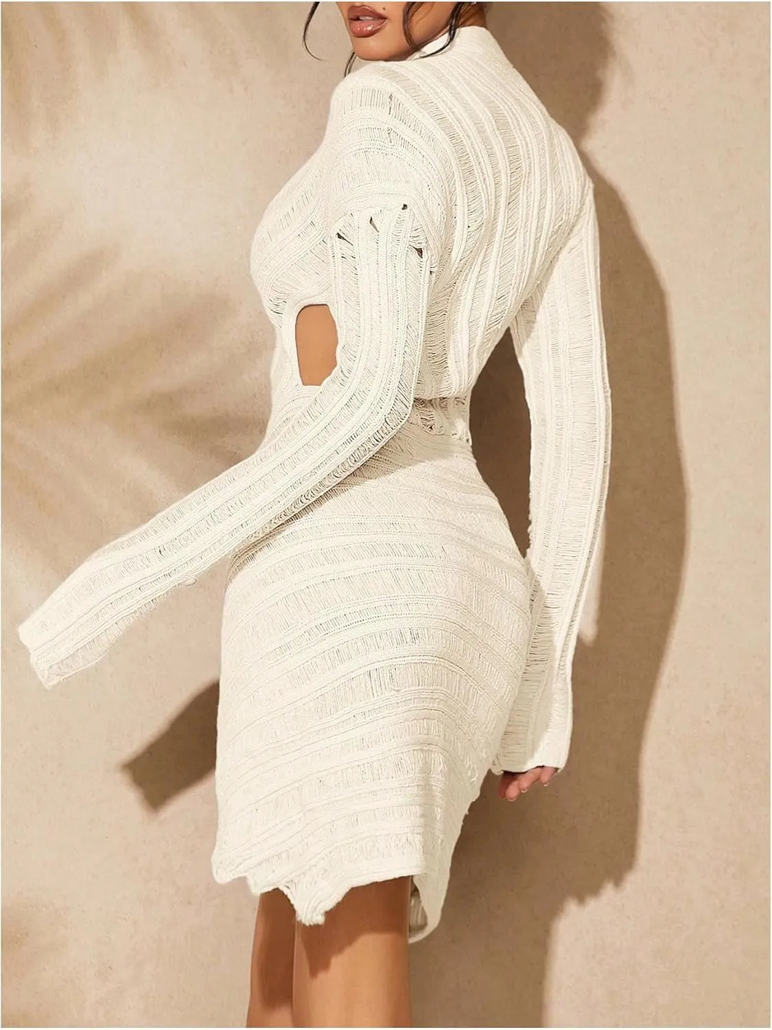 GORGLITTER Women's Long Sleeve Bodycon Asymmetrical Mini Dress Sexy Cut Out Sheer Party Dresses