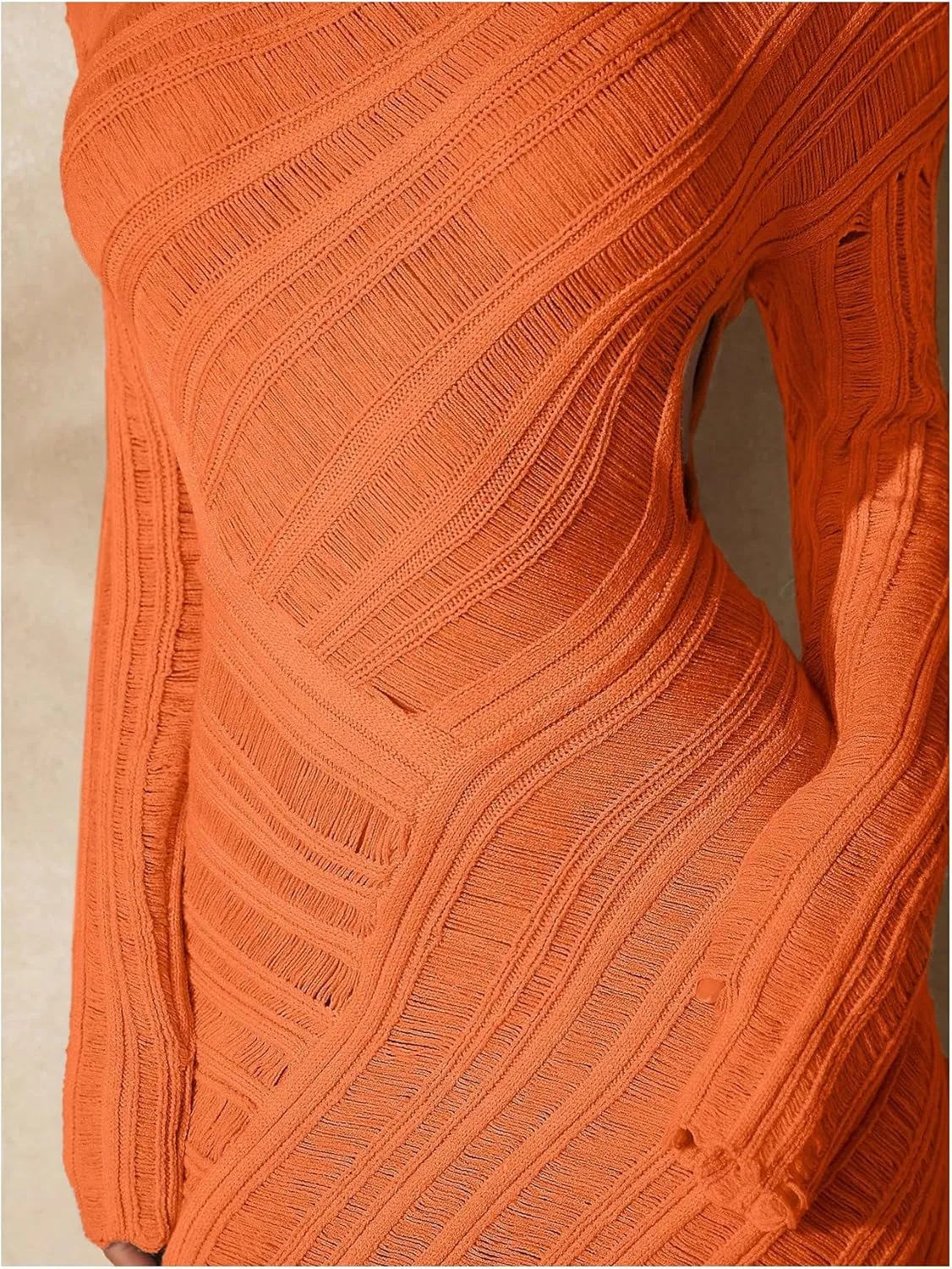 GORGLITTER Women's Long Sleeve Bodycon Asymmetrical Mini Dress Sexy Cut Out Sheer Party Dresses
