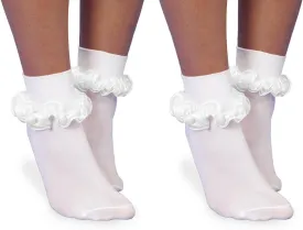 Jefferies Socks Girls Seamless Tutu Ruffle Lace Dress Nylon Turn Cuff Socks 2 Pair Pack