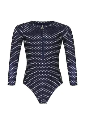 Kids Navy Dots One Piece Long Sleeve Bather