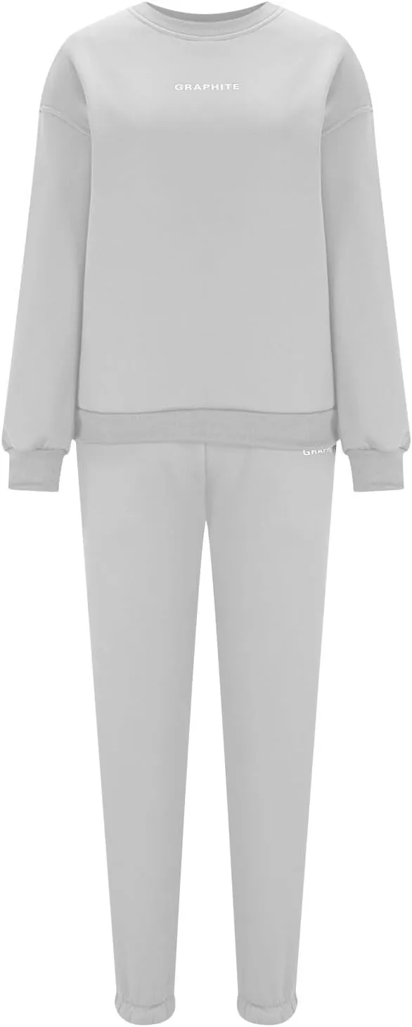 Lastesso Sweatsuits Women 2 Piece Outfit Plus Size Lounge Tracksuits Crew Neck Letter Sweatshirt Matching Active Pants