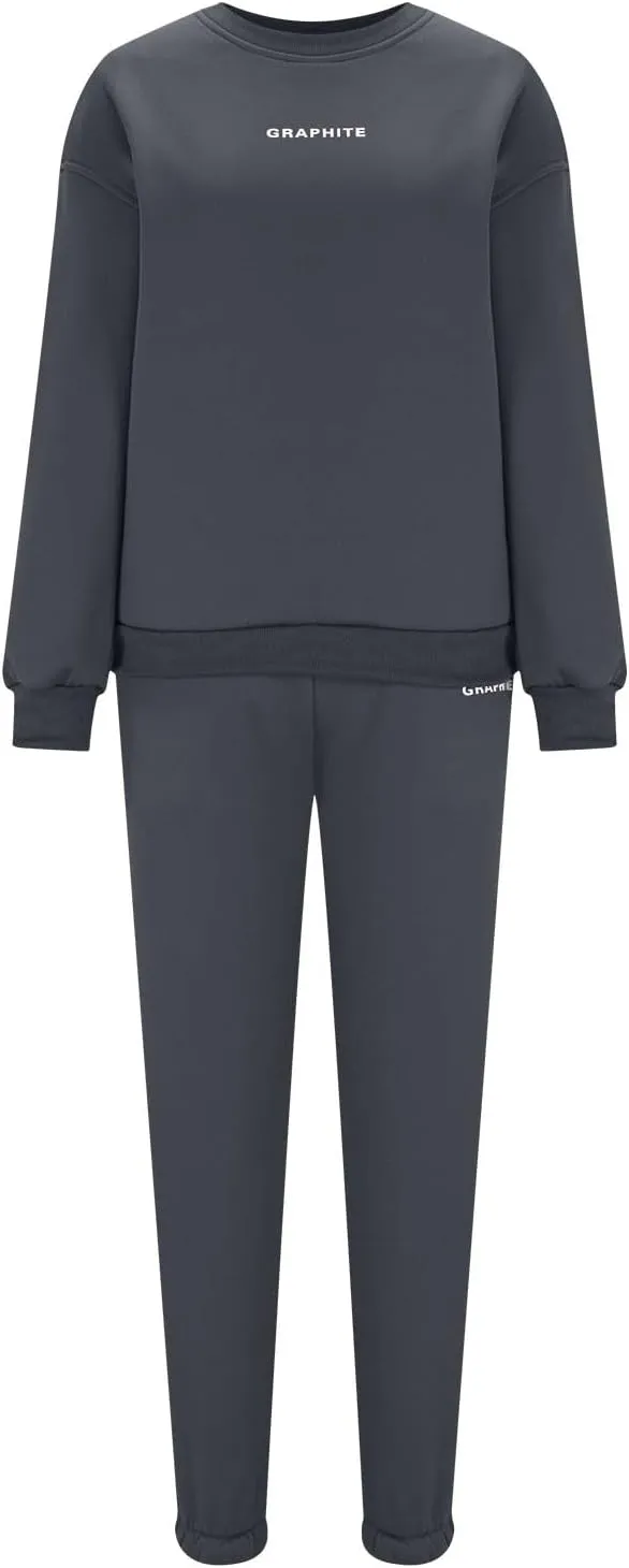 Lastesso Sweatsuits Women 2 Piece Outfit Plus Size Lounge Tracksuits Crew Neck Letter Sweatshirt Matching Active Pants
