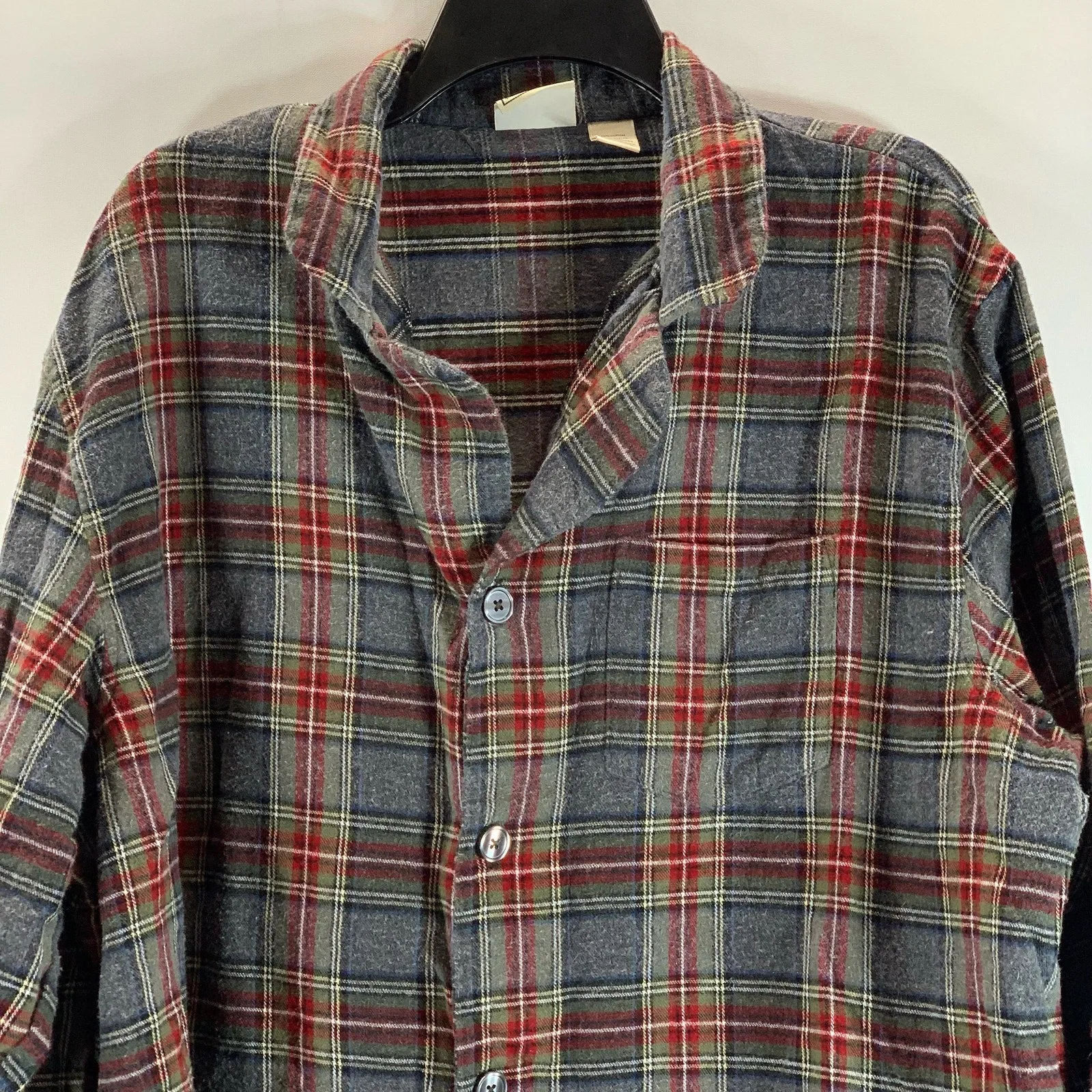 L.L. BEAN Men's Gray Stewart Scotch Plaid Button-Up Flannel Pajama Shirt SZ XL