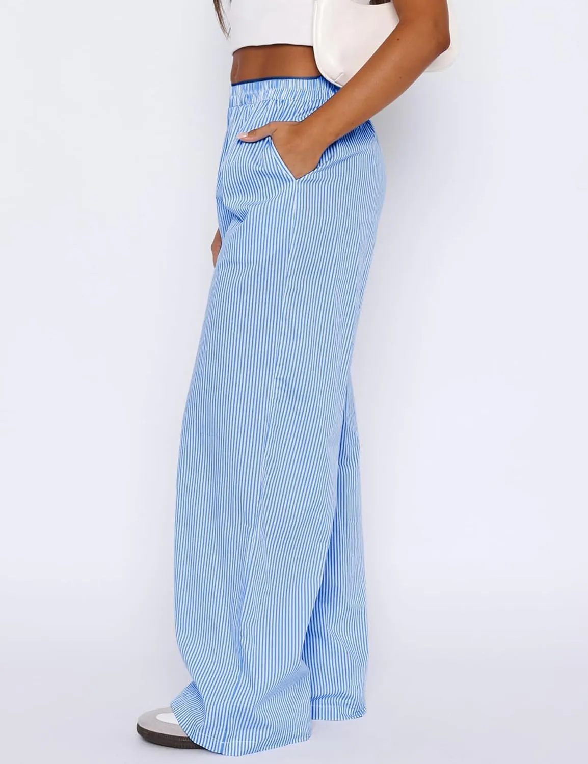 LOMON Women's Striped Gingham Boxer Pants Cotton Pajama Lounge Pj Casual Plaid Trousers Y2K Beach Bottoms with Pockets