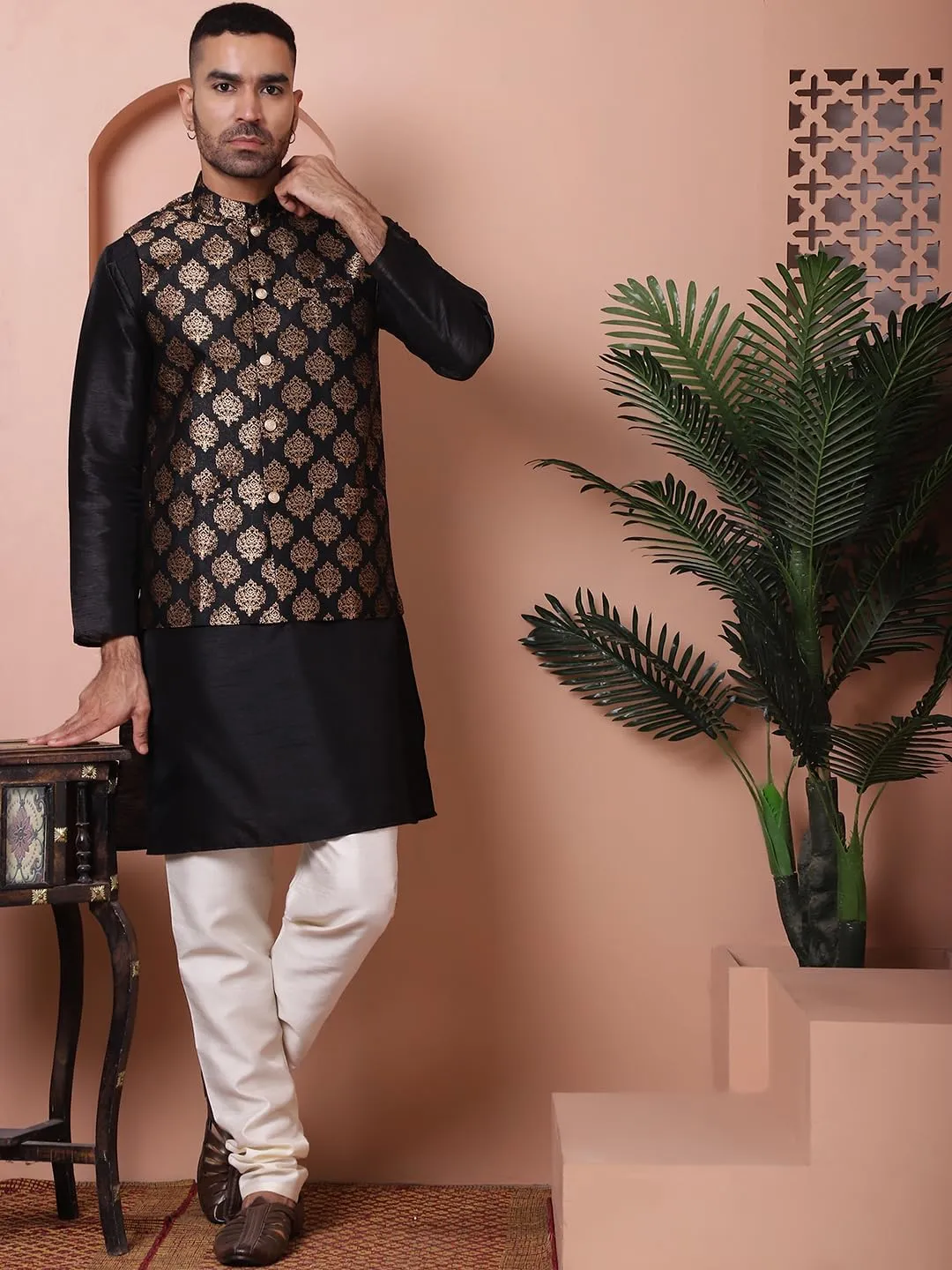 Maple Clothing Men's Nehru Jacket Indian Waistcoat Brocade Traditional Wedding Guest Modi Vest Bandhgala