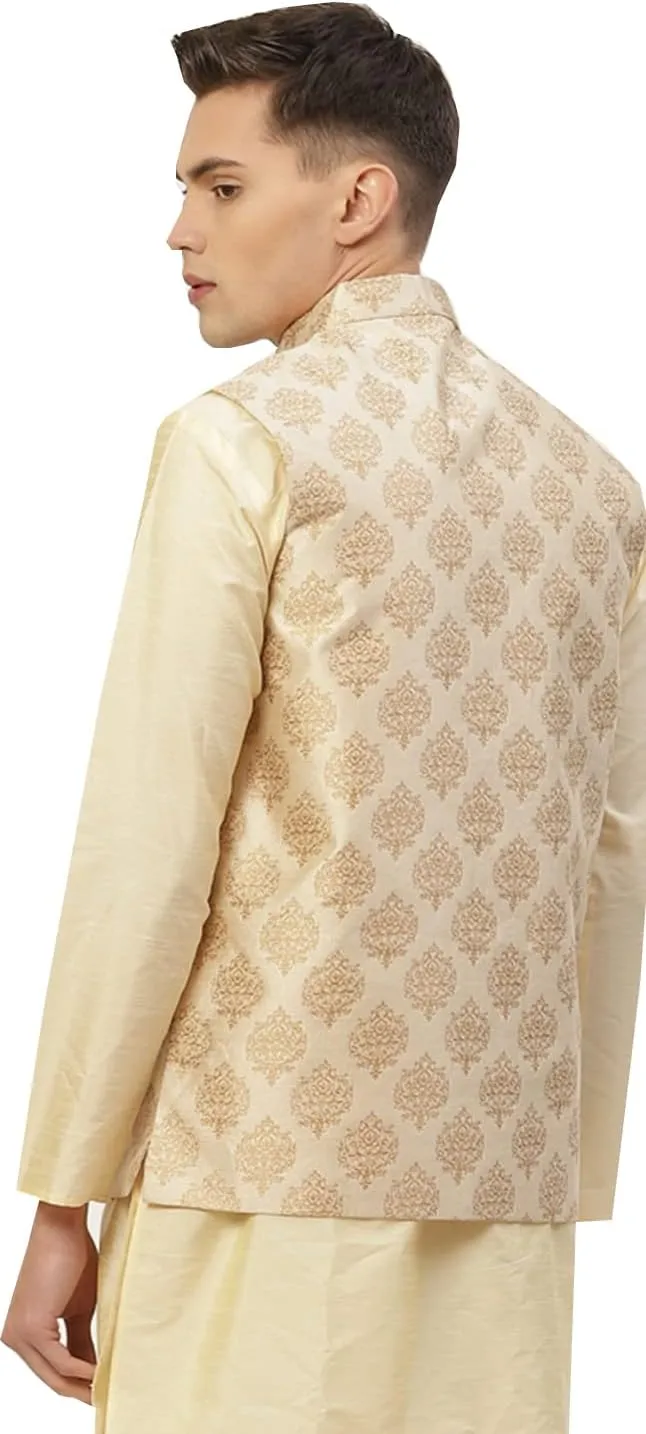 Maple Clothing Men's Nehru Jacket Indian Waistcoat Brocade Traditional Wedding Guest Modi Vest Bandhgala