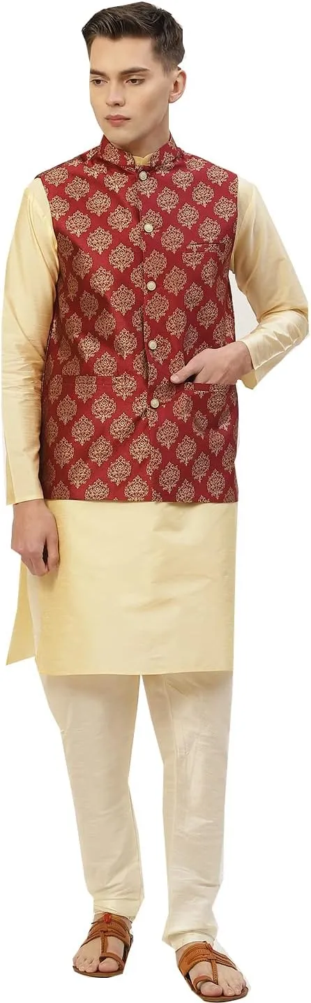 Maple Clothing Men's Nehru Jacket Indian Waistcoat Brocade Traditional Wedding Guest Modi Vest Bandhgala